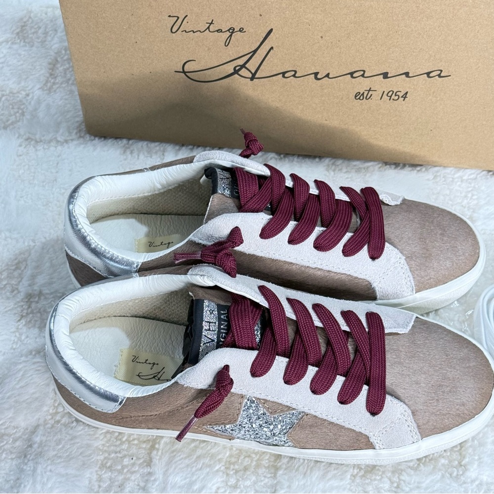 Vintage Havana Sneakers - Cream, Brown, and Burgundy New SZ 6
